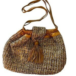 SHARIF vintage Chic Woven Shoulder Bag with Tassel, 90s, coin purse , dust bag.